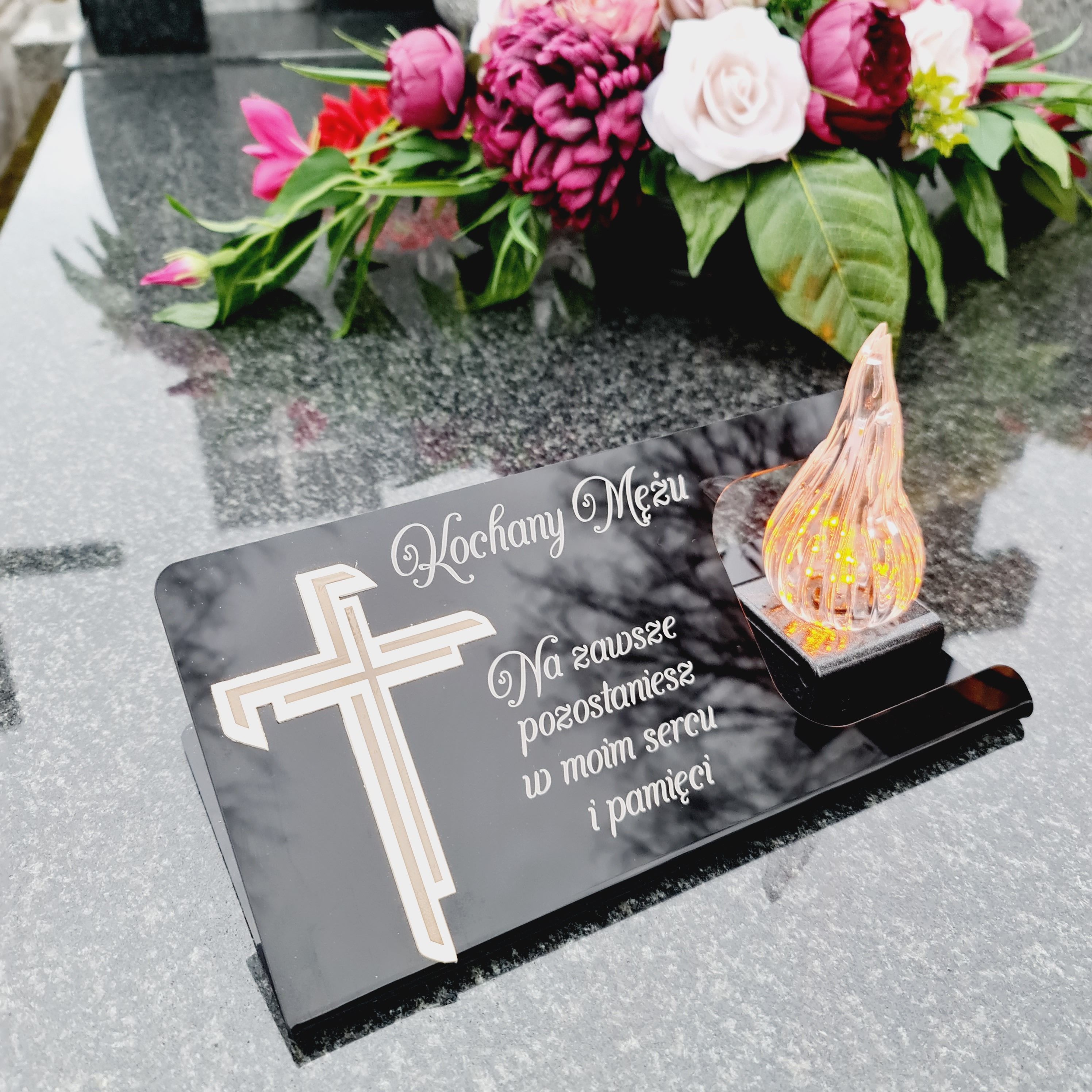 ZNICZ na grób dla MĘŻA podstawka na cmentarz LAMPKA LED