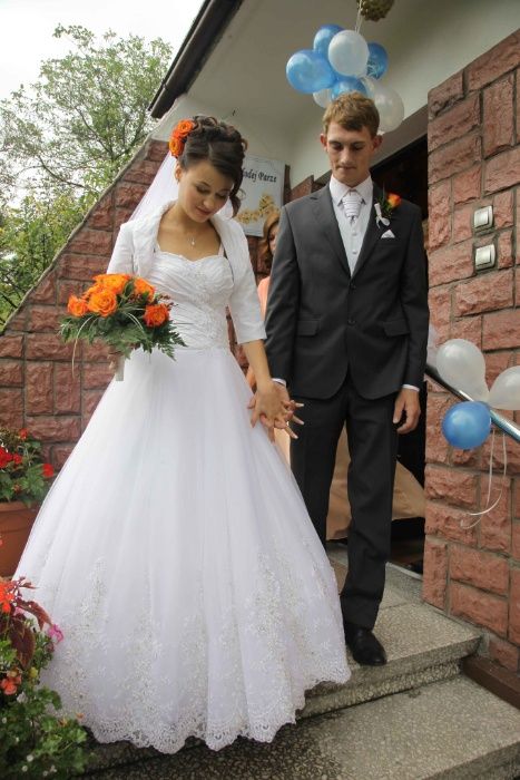 Piękna suknia ślubna bolerko welon sukienka na ślub 34 32