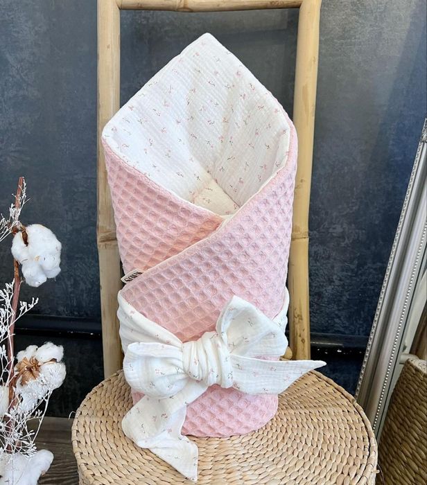 Конверт-плед із бавовняного полотна вафелька на мусліновій підкладку р