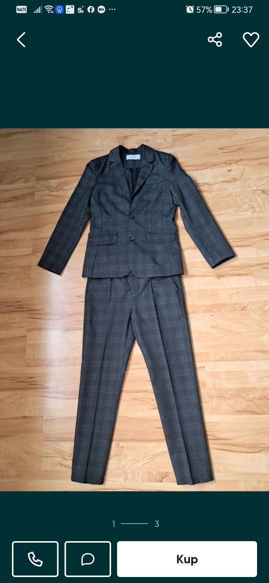 Garnitur reserved ciemno szary w kratkę 146