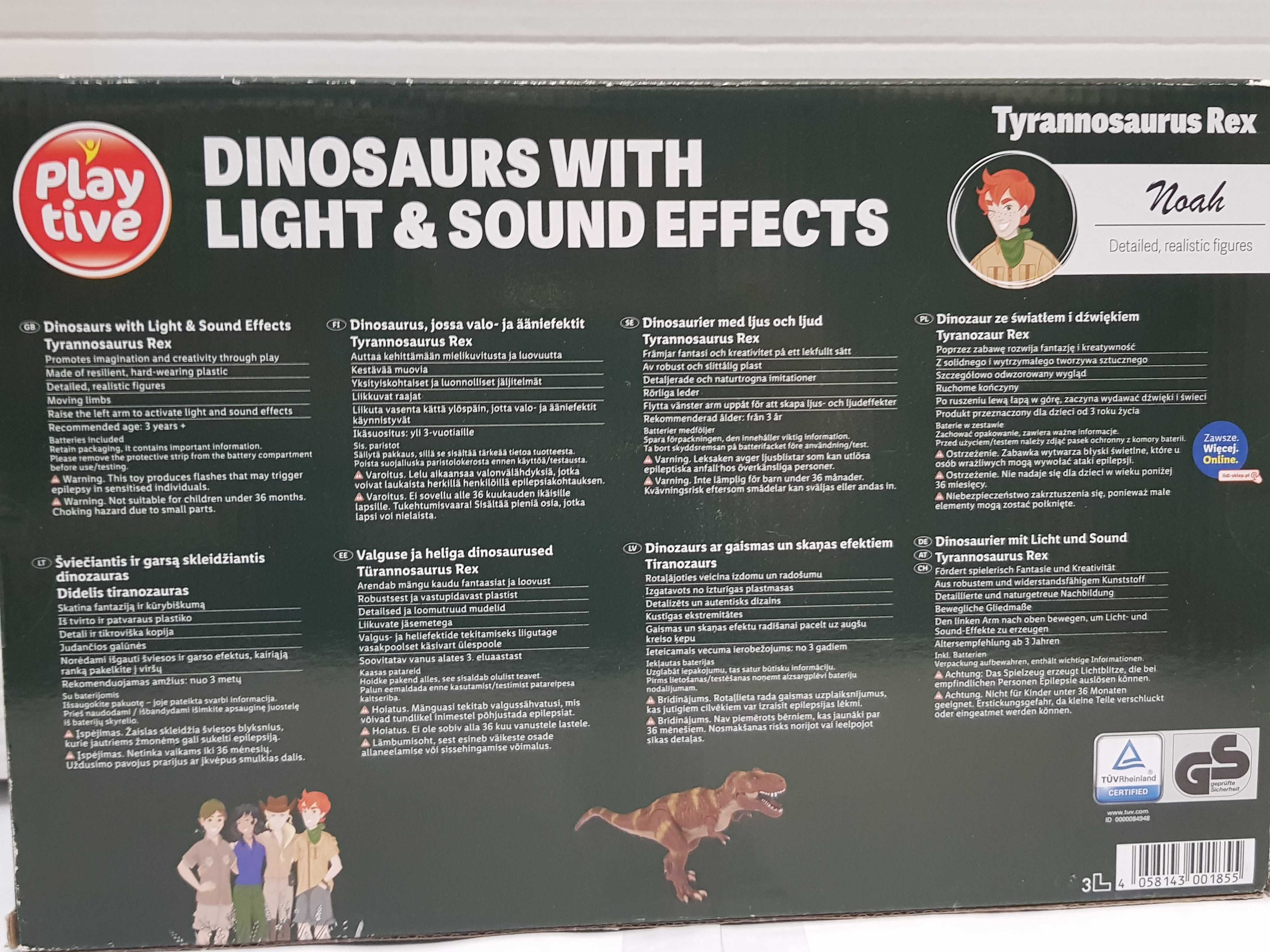 T-Rex Tyranozaur dinozaur z efektami swiatło dzwięk Playtive Nowy