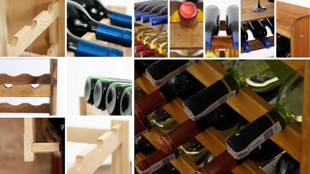 63 butelki REGAŁ NA WINO 112 cm wysokość Stojak Kolor Olcha Nowy (S06)