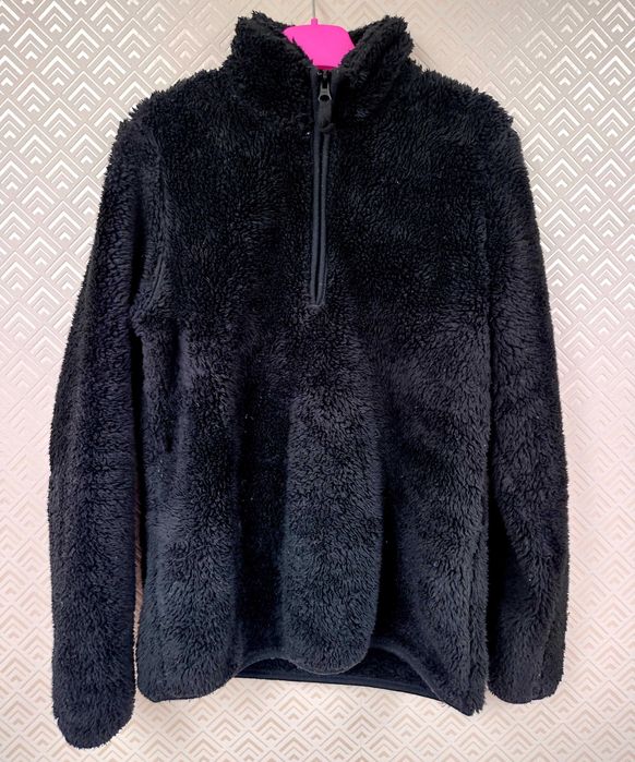 Polar bluza czarna futerko na stójce zamek misio teddy puszysty S