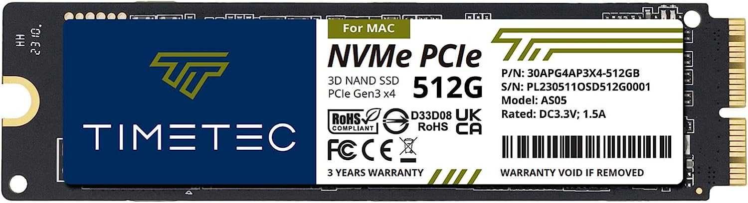 SSD NVMe PCIe Gen3x4 3D NAND TLC de 512 GB para Apple MacBook