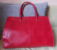 Duża czerwona torebka torba shopper skóra naturalna bordo włoska