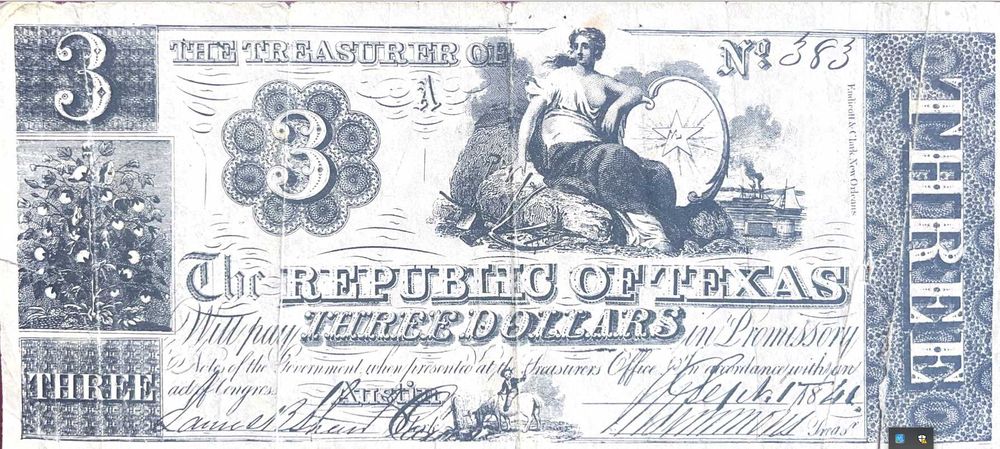 Banknot 3 dolary 1841 – Republic of Texas, Austin (LICYTACJA)