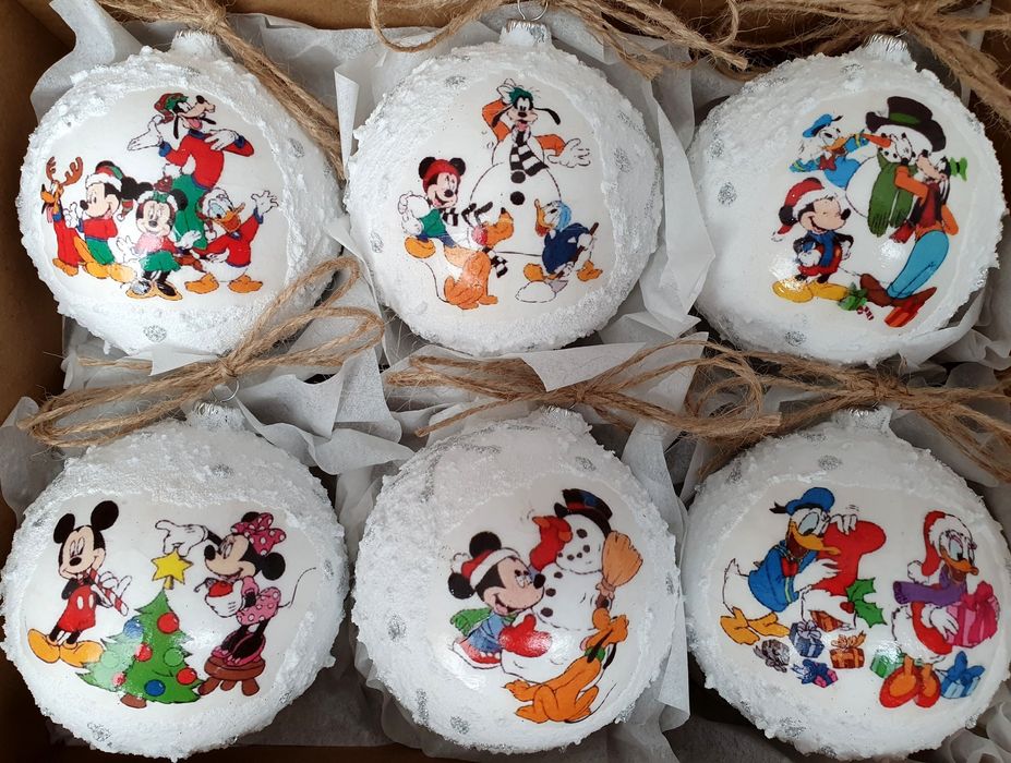 Bombki choinkowe śnieżki 80mm 8cm 6szt Myszka Miki rękodzieło