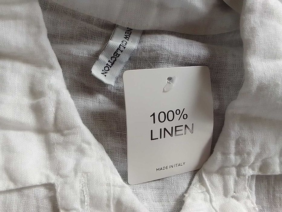 Nowa lniana biała koszula bluzka 100% len puro lino S M L uniwersalna