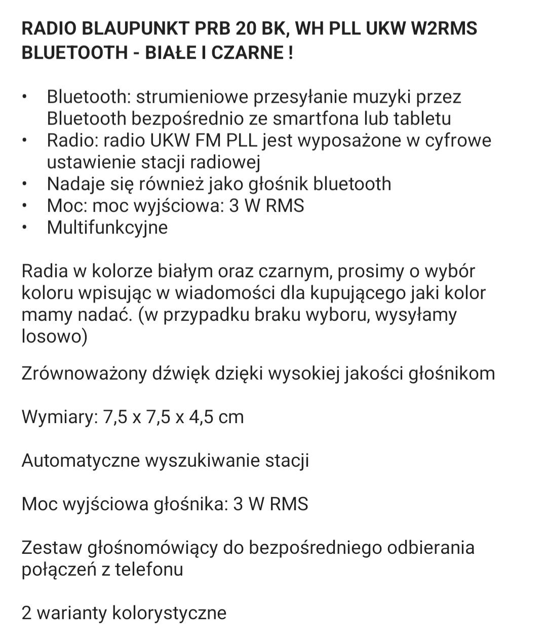 Radio sieciowe FM Blaupunkt PRB 20 BK (CZARNE), PRB 20 WH (BIAŁE)