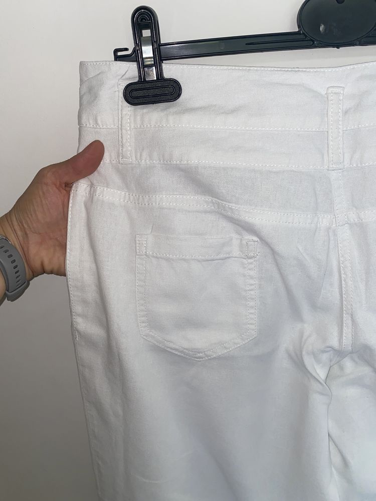 Spodnie letnie lniane białe roz. 42 prosta nogawka