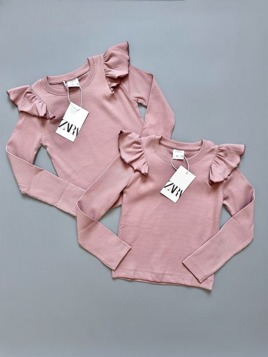 Лонгслів ZARA в рубчик воланами на плечах реглан футболка 6 7 8 9 10 р