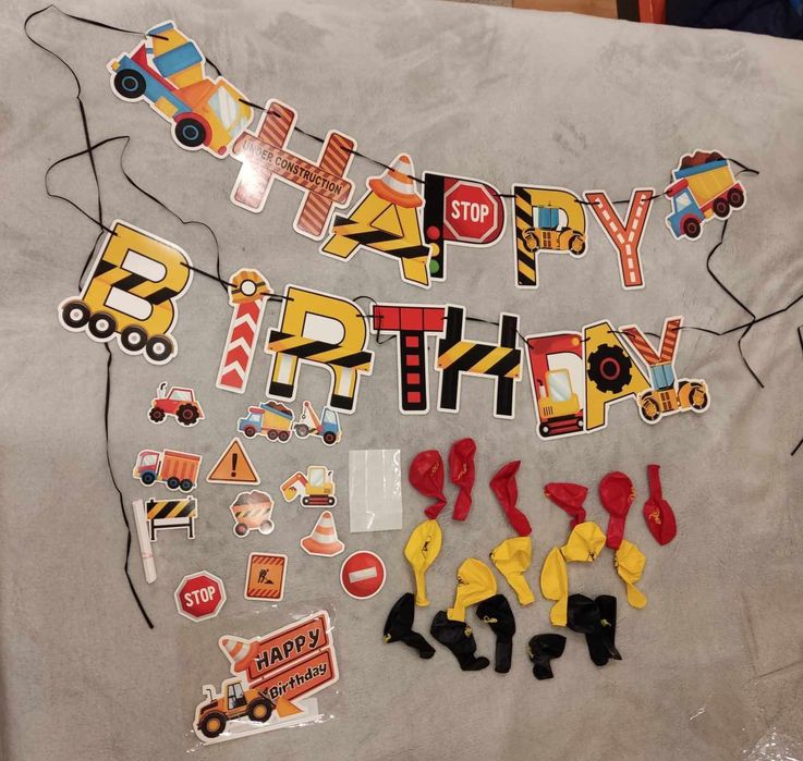 Dekoracje na urodziny. Zestaw dekoracyjny " Pojazdy budowlane" na urod