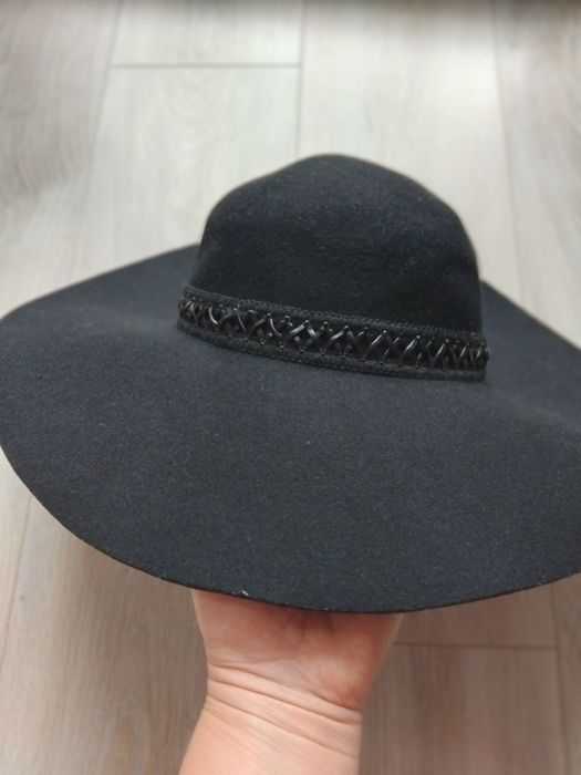 Nowy OVS 58 kapelusz 100% wełna czarny elegancki wełniany damski