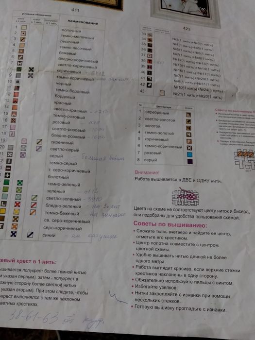 Схема вишивки крестом и бисером.