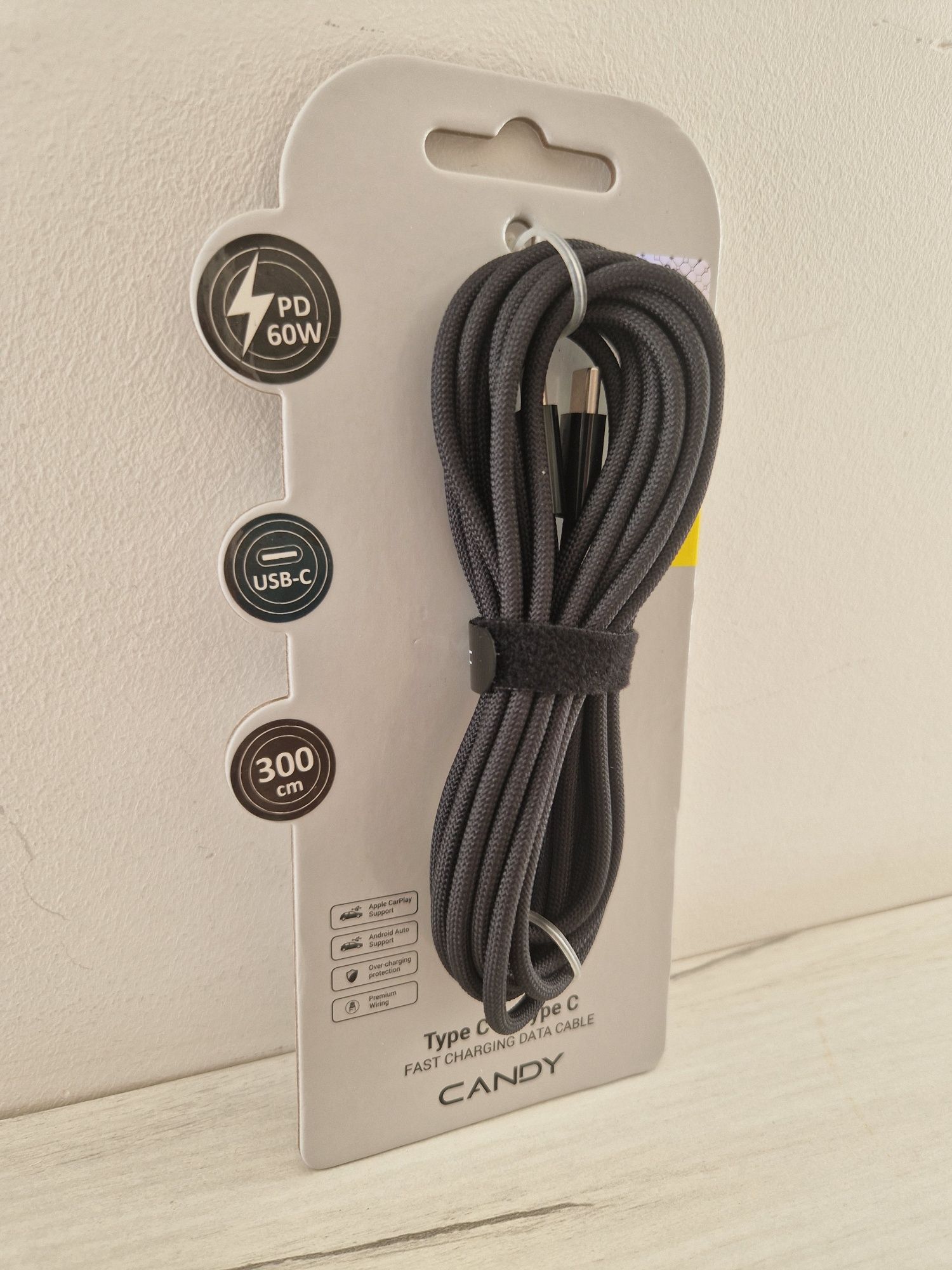 Blavec Kabel Candy oplot - Typ C na Typ C - PD 60W 3A 3 metry Apple