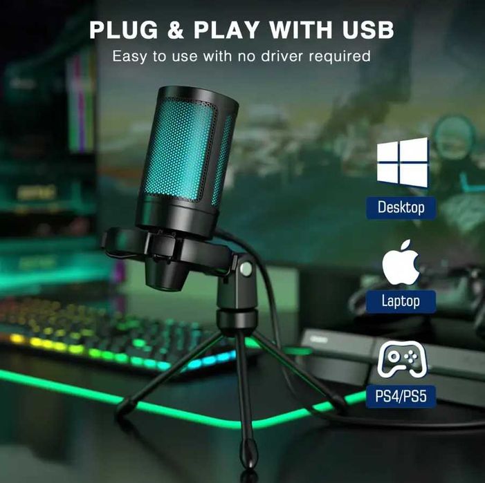 FIFINE AmpliGame A2 RGB – Ігровий мікрофон (Чорний та Білий)