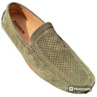Туфли замшевые зеленые лоферы, натуральная кожа мокасины мужские