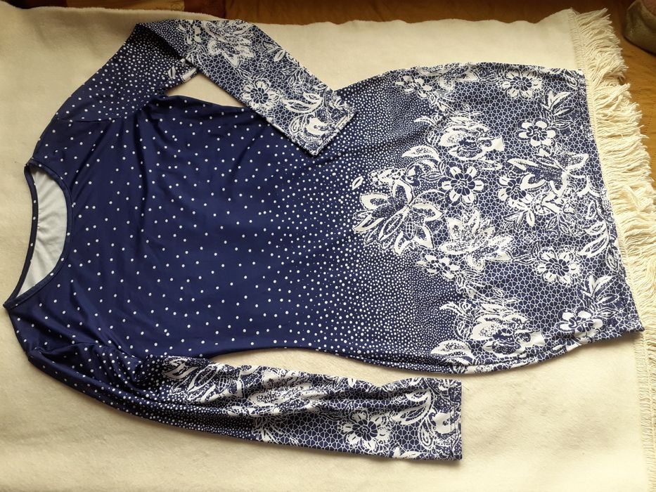 Elastyczna Sukienka niebieska koktajlowa z długim rękawem L M 65% bawe