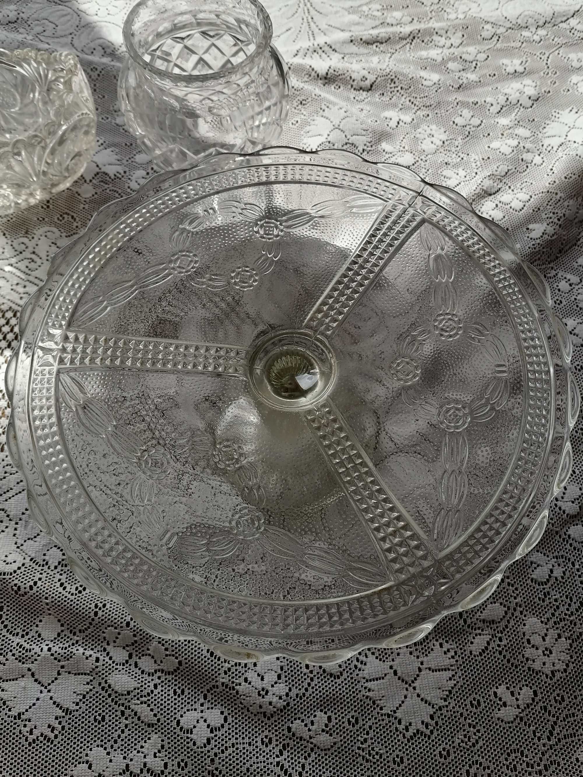 Kryształy PRL zestaw patera szklana wazon misa