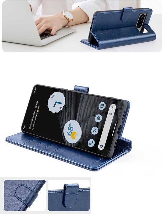 OCASE skórzane etui Google Pixel 8 Pro z klapką portfel RFID granatowe