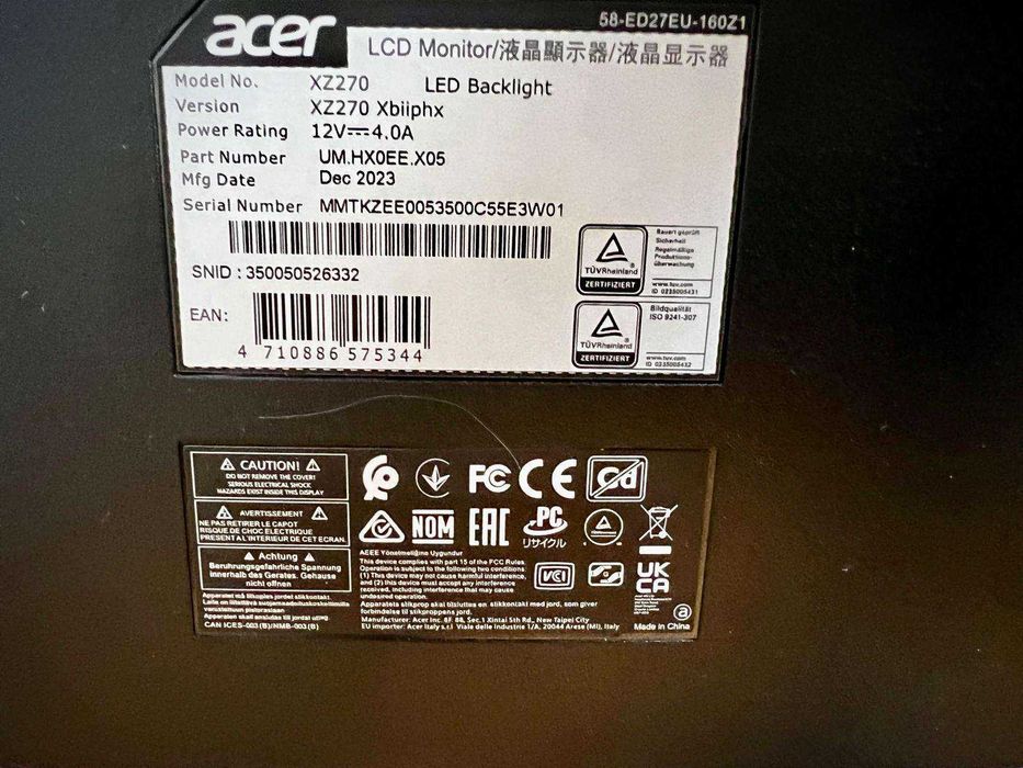 Monitor ACER NITRO XZ0 Series, zakrzywiony, 240Hz, FHD, VRB 1ms