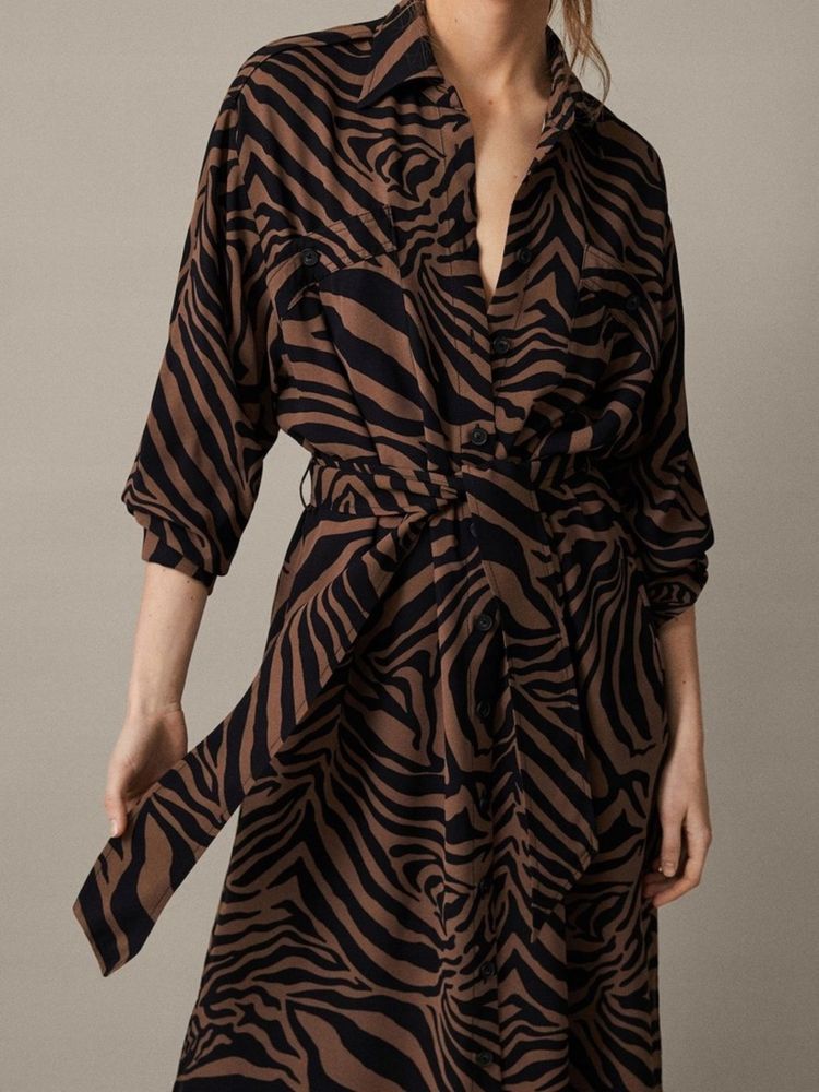 Sukienka Massimo Dutti zebra unikat koszulowa L