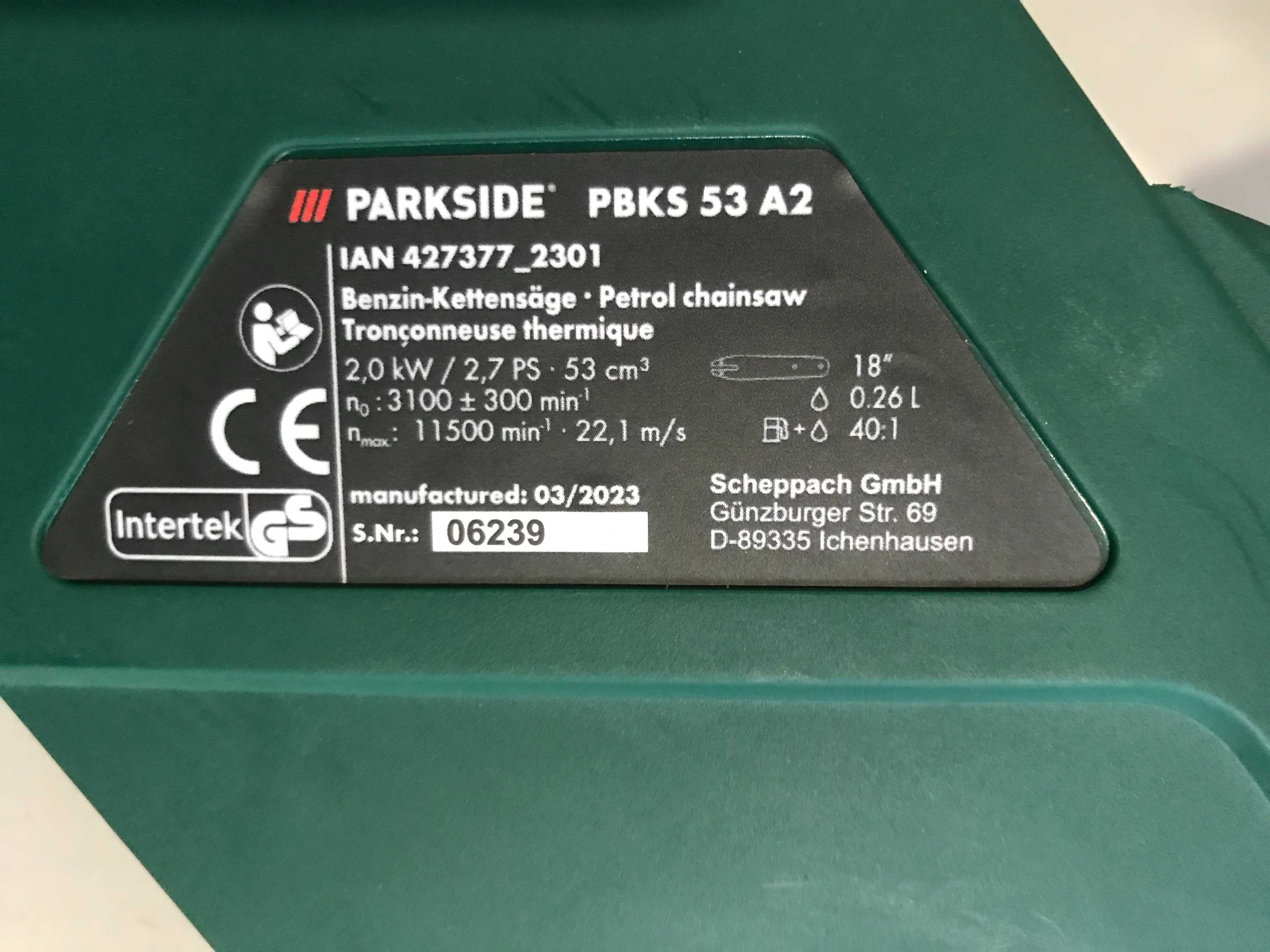 Бензопила пила PARKSIDE pbks 53 A2, 2 кВт,45 см