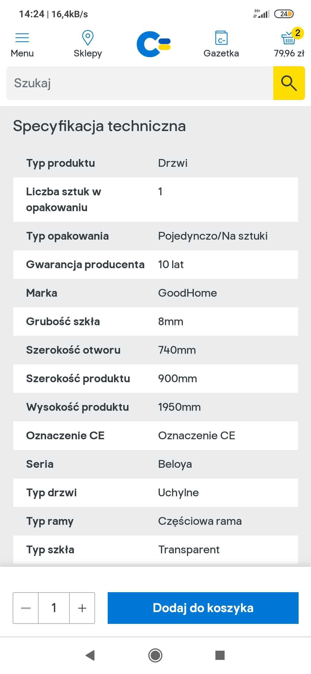 Drzwi prysznicowe  GoodHome Beloya 90 cm prysznic kabina prysznicowa