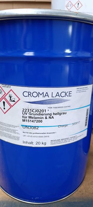 Podkład UV Croma Lacke – 20 kg – jasnoszary do płyt meblowych