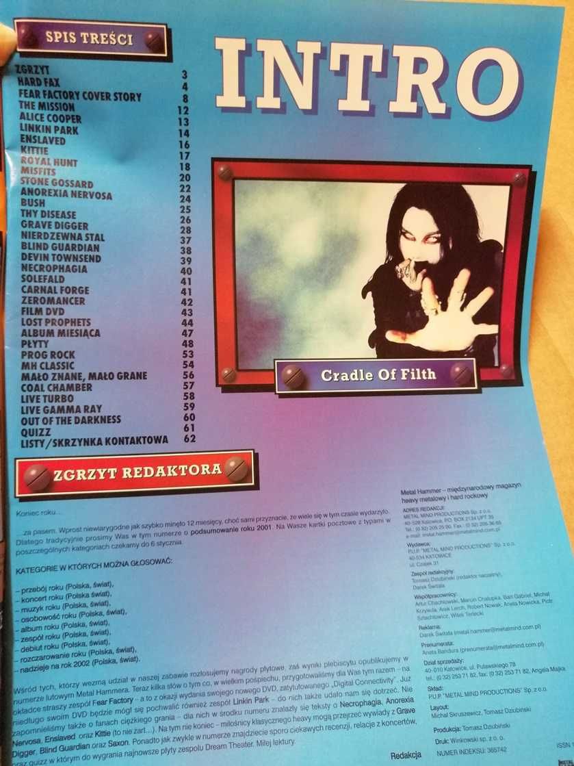Gazeta magazyn miesięcznik Metal Hammer grudzień 2001. Nr 126, 12/2001