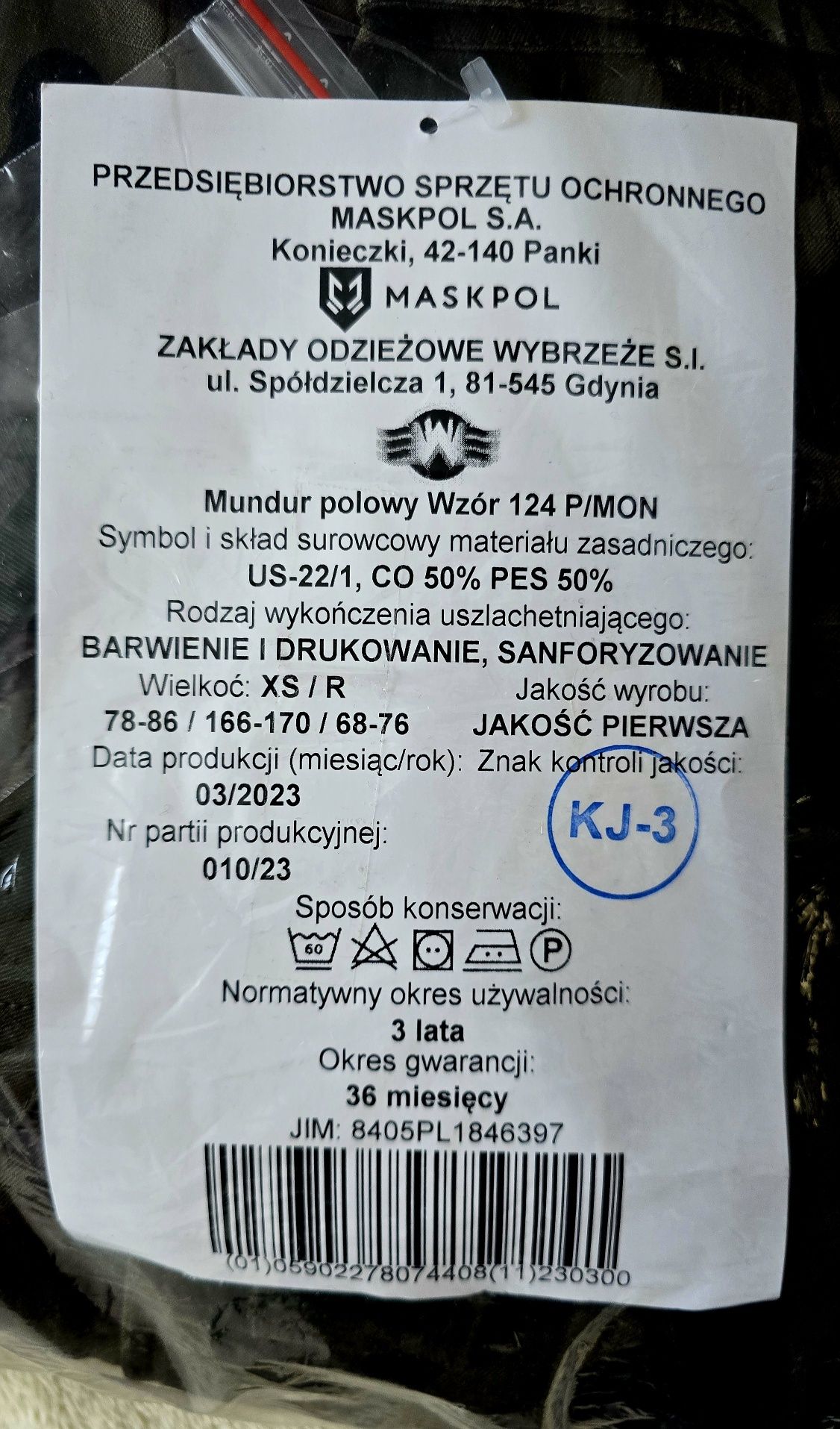 Mundur Polowy wz. 124 P/MON Oryginalny NOWY rozm.  XS/R