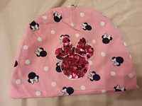 Bawełniana różowa czapka dziewczęca pepco 98, myszka miki i cekiny