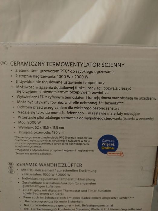 Ceramiczny wentylator ścienny 2000W SilverCrest