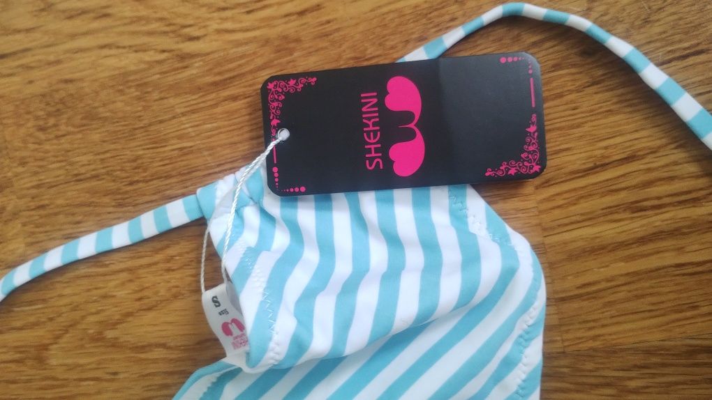 Bikini w paski biel błękit Shekini strój kąpielowy dwuczęściowy