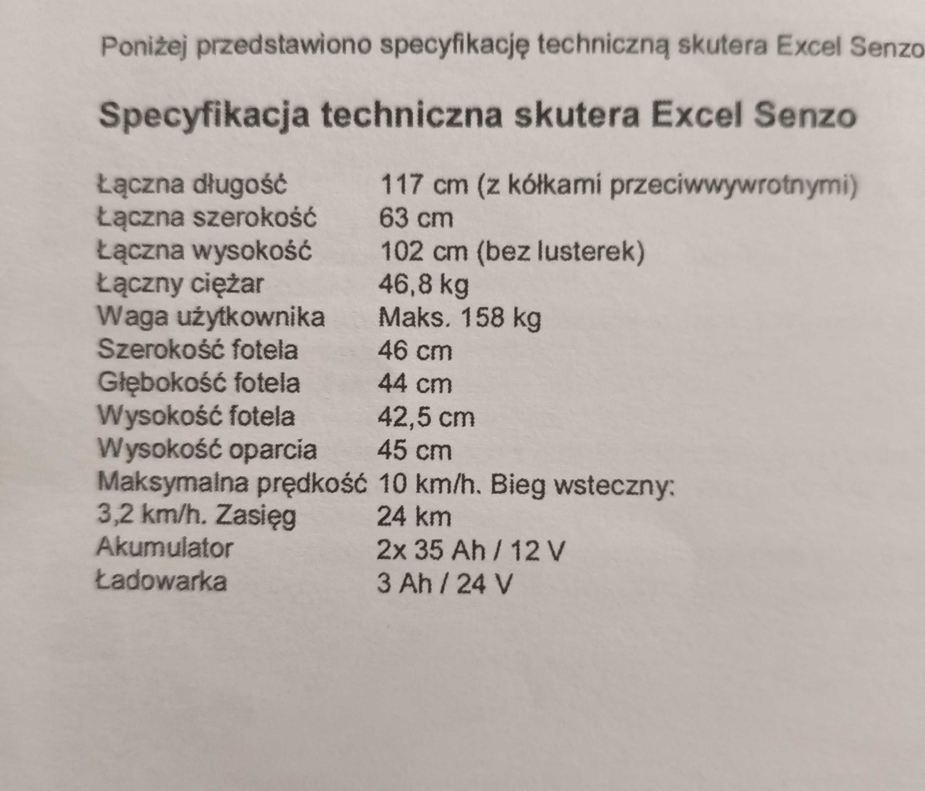 skuter elektryczny/ inwalidzki Excel Senzo nie używany
