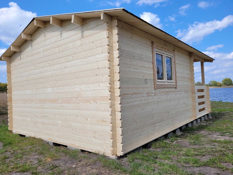 Od ręki DOMEK DREWNIANY letniskowy z TARASEM z balika 34 mm*6m x 4m*