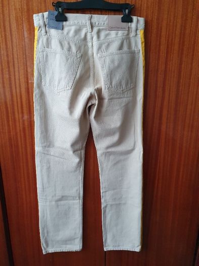 Męskie jeansy Calvin Klein Jeans, beżowe z lampasami - nowe, z metkami