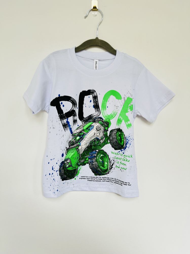 T-shirt chłopięcy z nadrukiem biały r.98/104