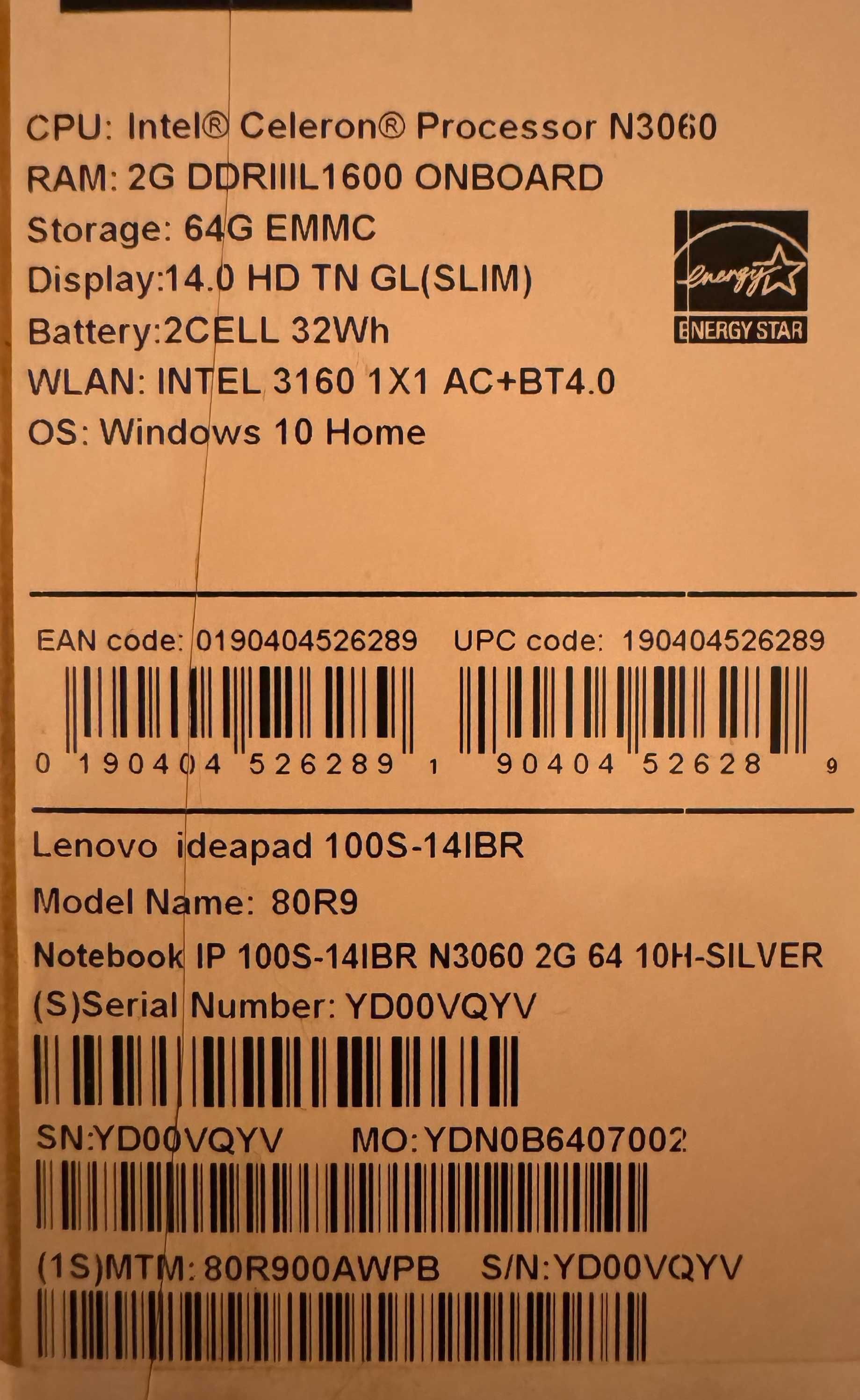 Laptop Lenovo 100S-14IBR 14 " Intel Celeron