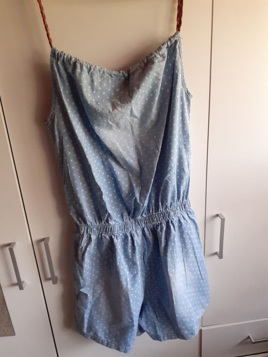 Kombinezon letni błękitny kropki rzemyki S/M