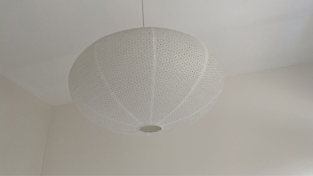 Lampa wisząca, żyrandol biały duży materiałowy na konstrukcji stalowej