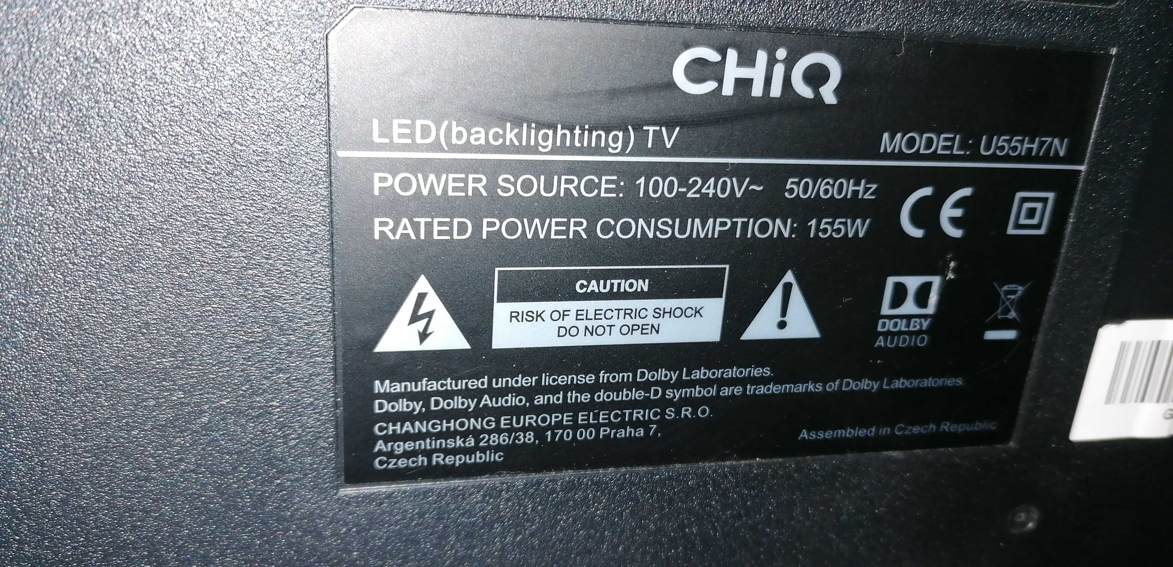Telewizor 55" led Chicq model: U55H7N. UHD 4K z pilotem, brak nóżek.