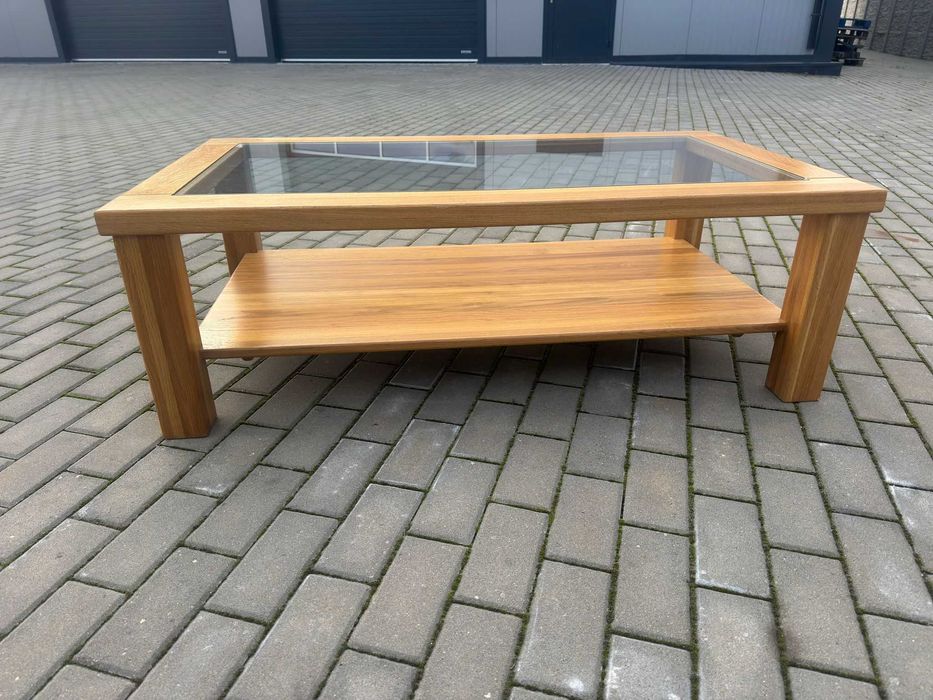 Ława drewniana szklany blat 125x70x40 stan BDB.