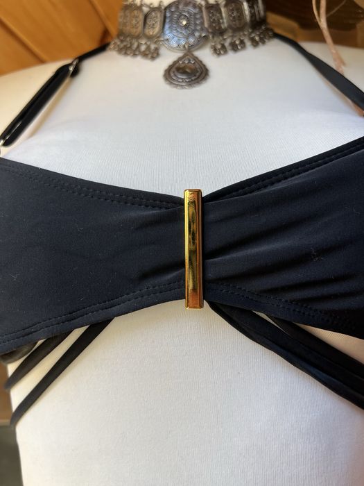 Nowy Strój kąpielowy czarny bikini dwuczęściowe paski M 38 złota