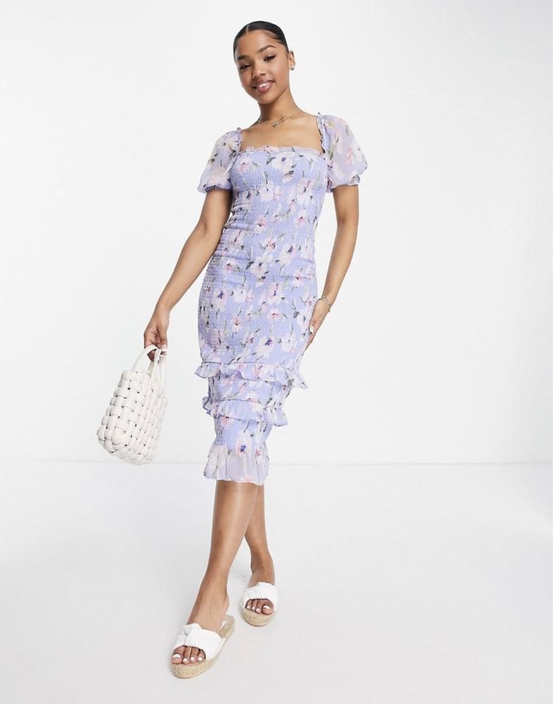 Sukienka Abercrombie & Fitch xs fioletowa midi w kwiaty