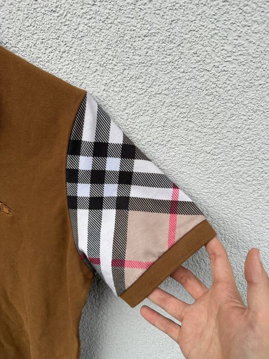 Burberry M brązowa musztardowa koszulka polo haft logo
