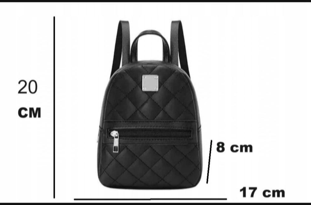 Modny i elegancki mini plecak czarny ze skóry PU