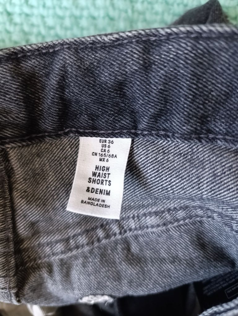 Krótkie spodenki wysoki stan 36 H&M szary jeans 100% bawełna