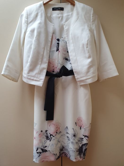 Sukienka na chrzciny komunię wesele kremowa 38 M kwiaty