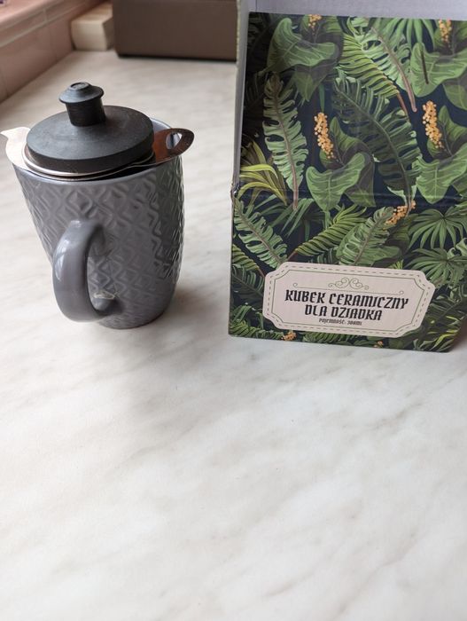 Kubek nowy "Dla dziadka" z zaparzaczem i dla babci w tulipany -kpl.
